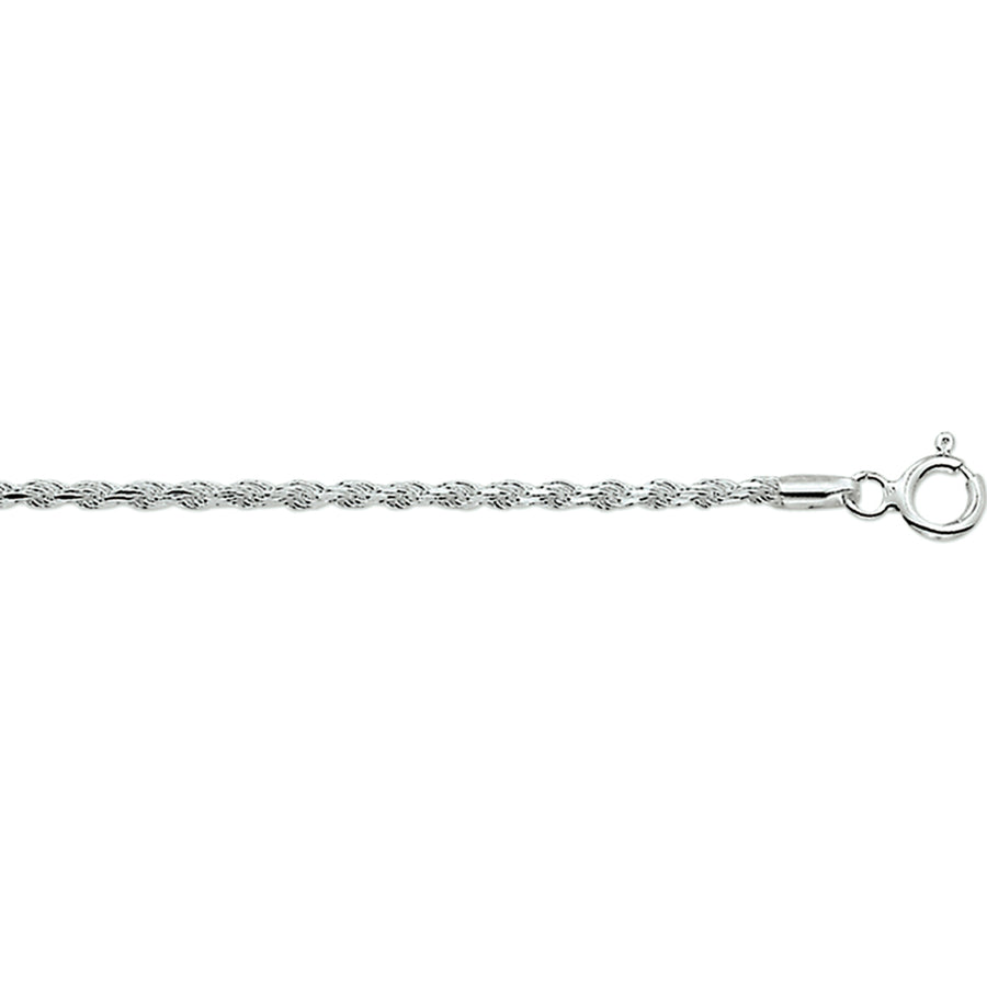 Zilveren koordketting 1,9 mm, gediamanteerd