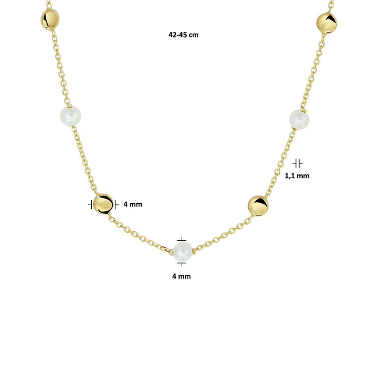 Ketting Anker Parel 1,1mm 45 cm  14k geelgoud