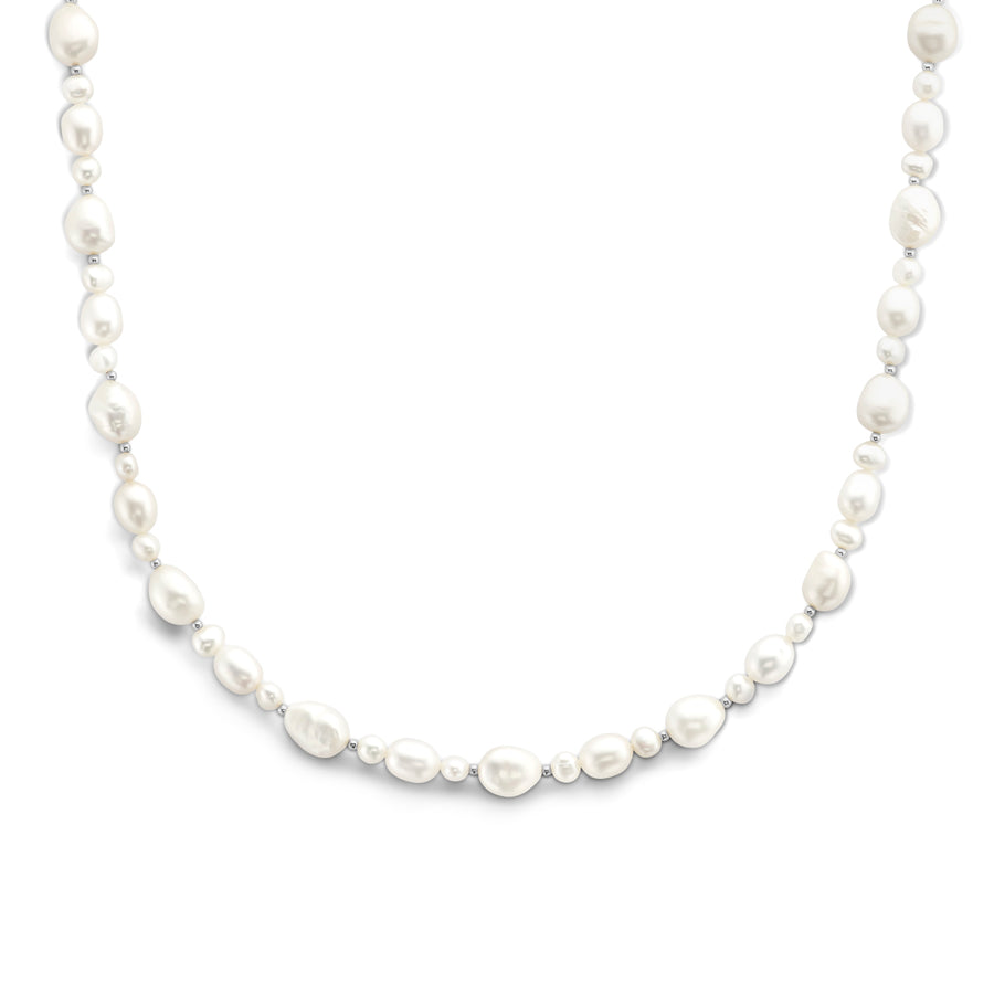 Zilveren ketting met witte zoetwaterparels