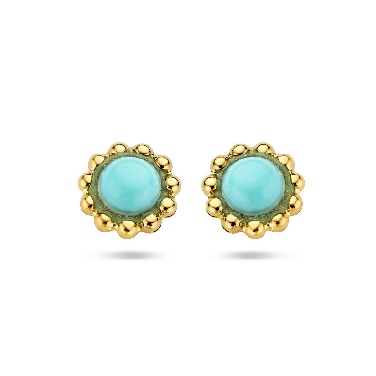 Oorknoppen synth. turquoise of met parel 14k geelgoud