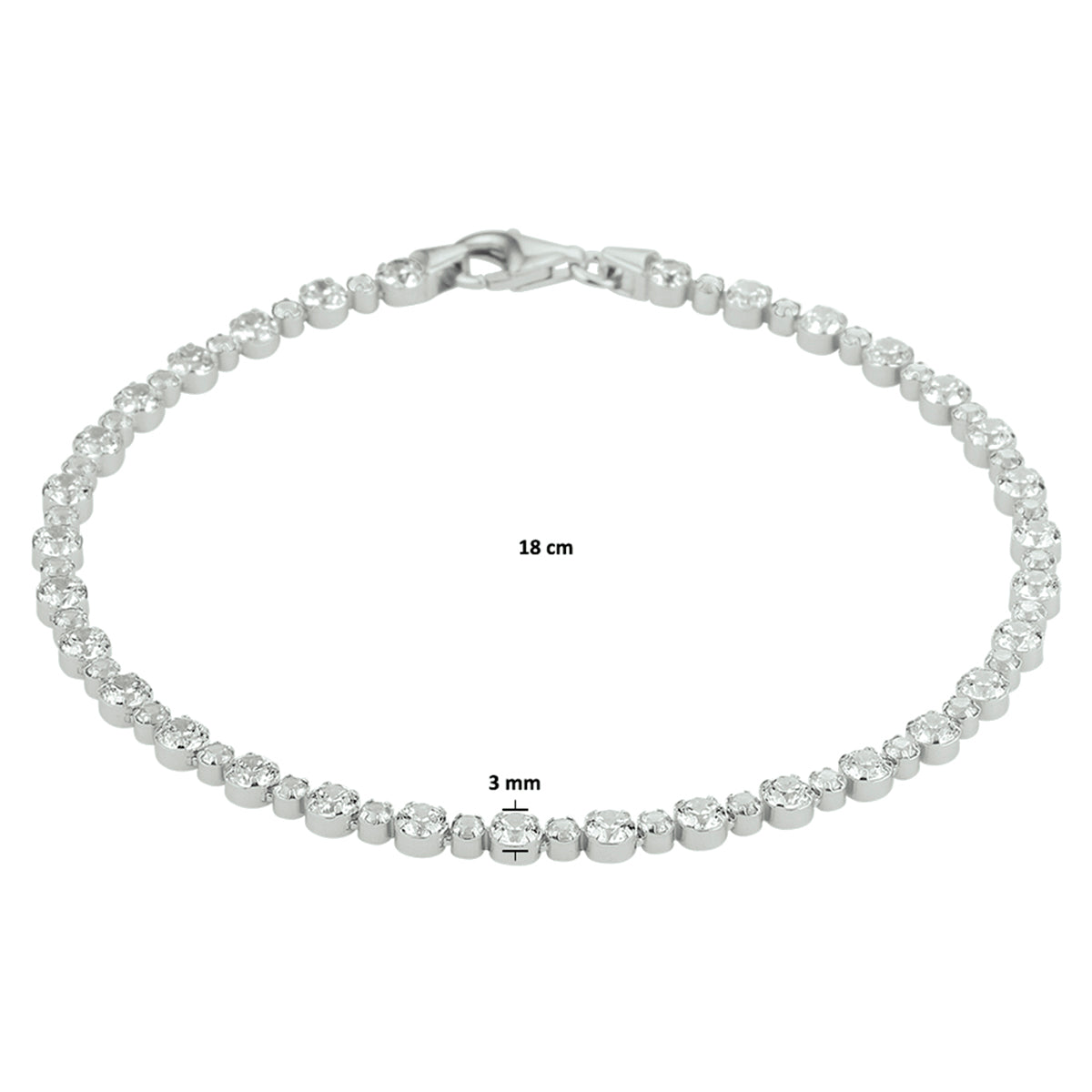 YO&NO tennisarmband zirkonia 3,0 mm 18 cm zilver gerhodineerd