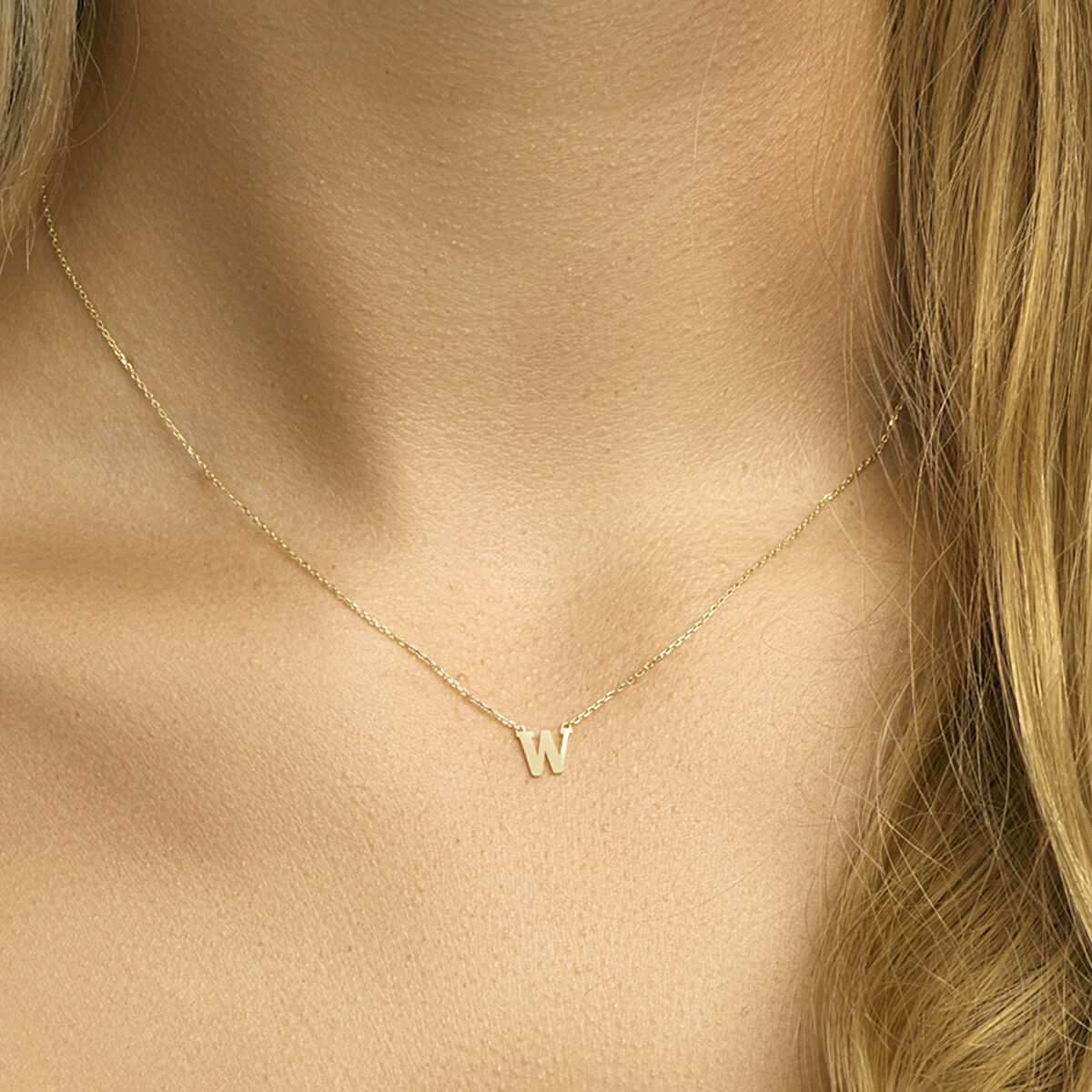 Ketting Anker met letter 14k geelgoud