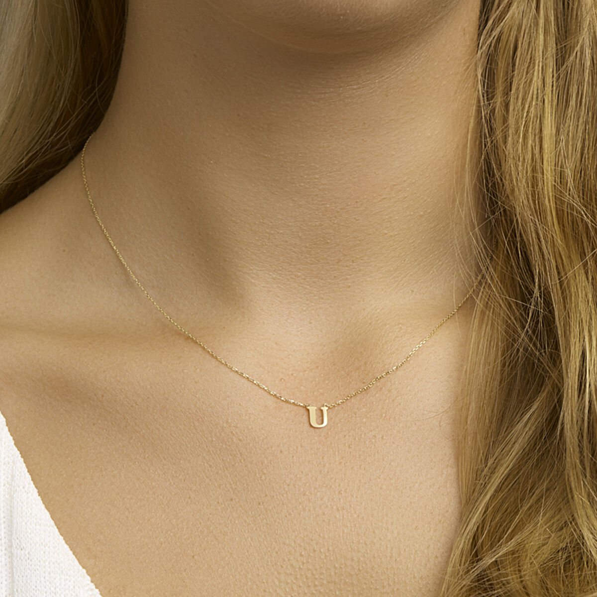 Ketting Anker met letter 14k geelgoud