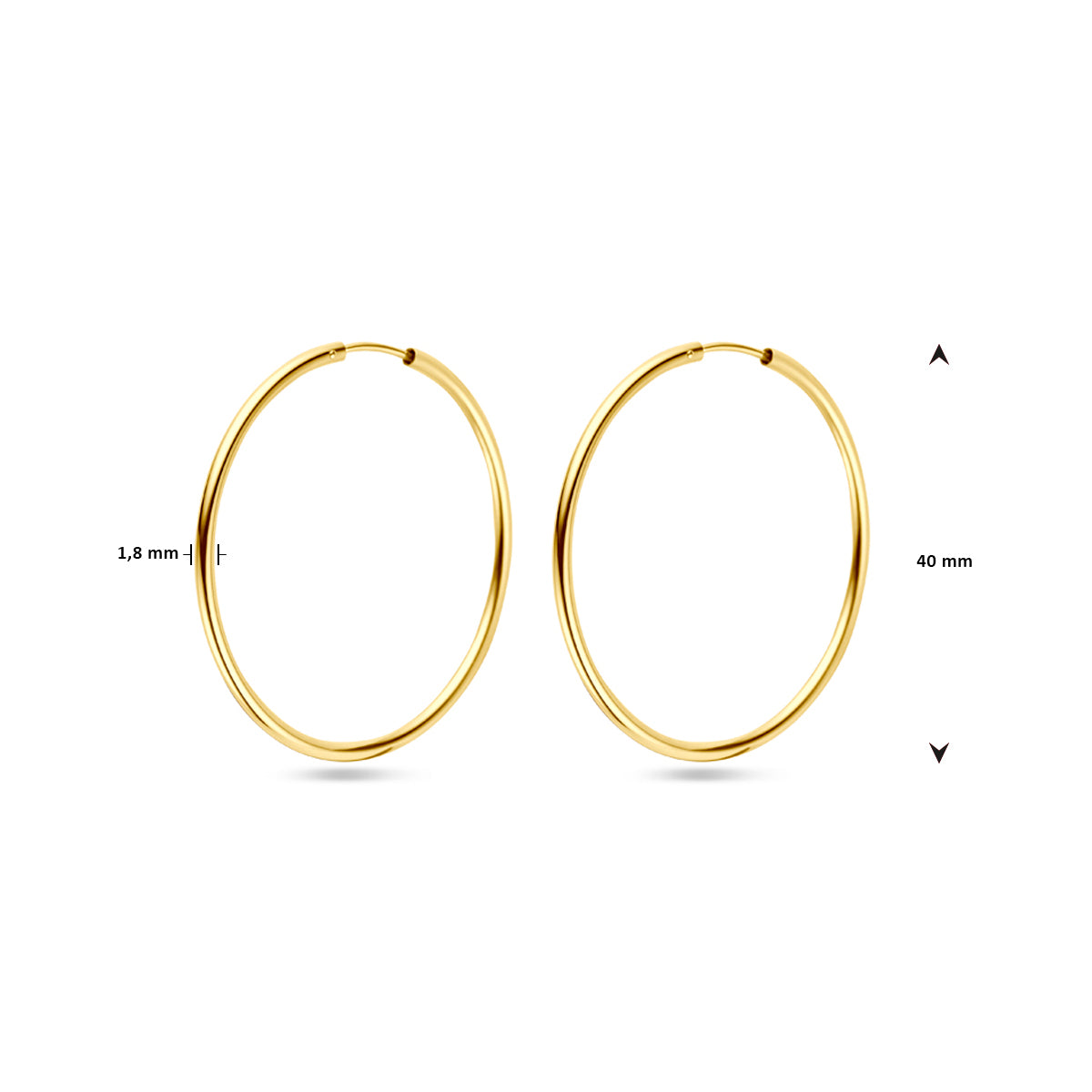 Oorringen 1,8 mm ronde buis 14k goud