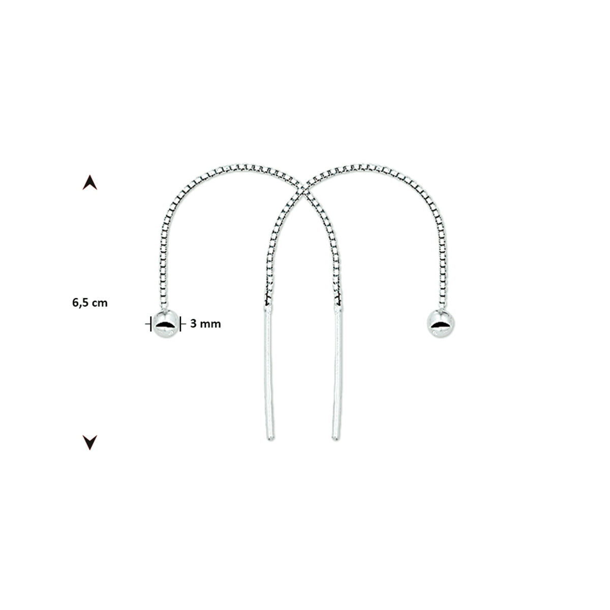 Doortrekoorbellen bolletje zilver wit, 1 micron zilver verguld (geel) of zilver gerhodineerd