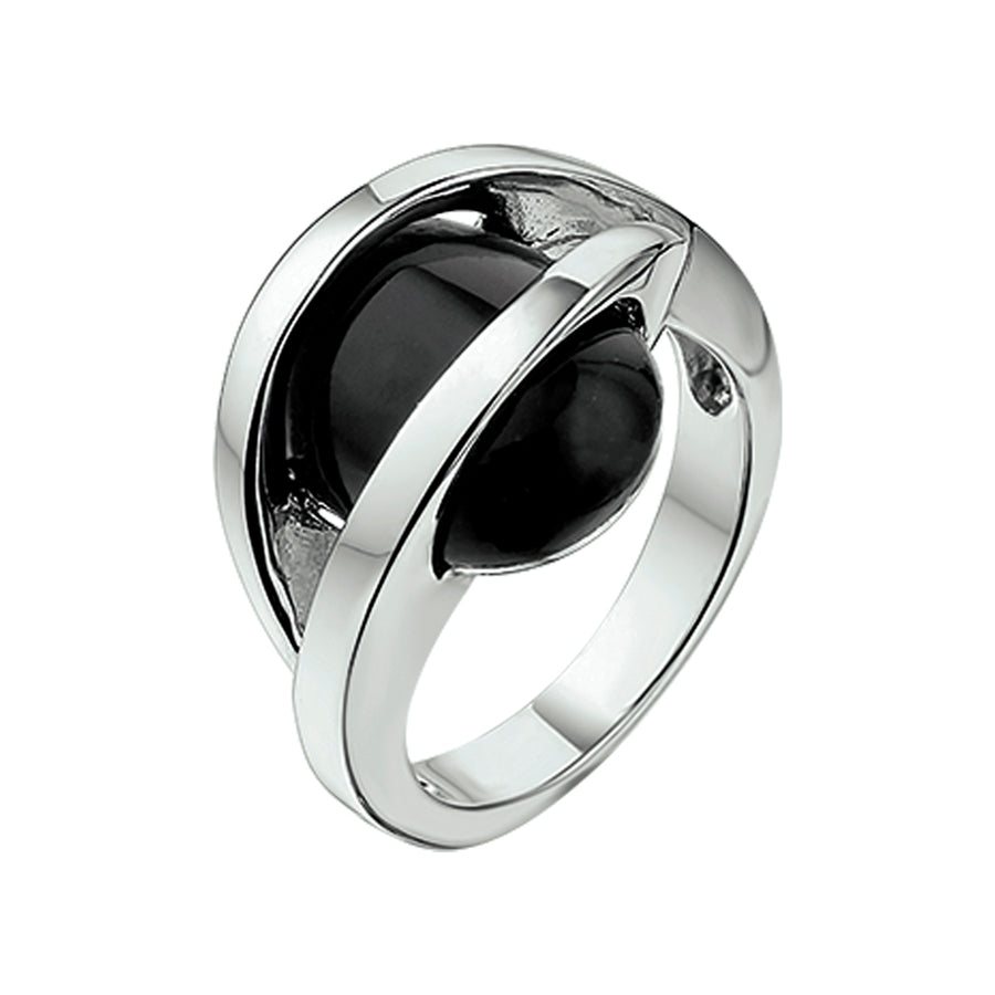 Zilveren ring met onyx cabochon