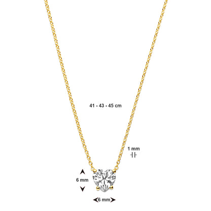 Gouden ketting met hartvormige zirkonia – 14 karaat – detailfoto