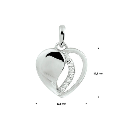 Zilveren hanger hartje met zirkonia 12,5 mm – detailfoto