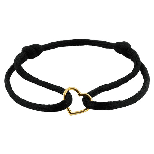 Armband satijn hart 14k goud met rubber/nylon/leer