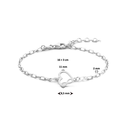 Zilveren paperclip armband met hart en infinity – detailfoto
