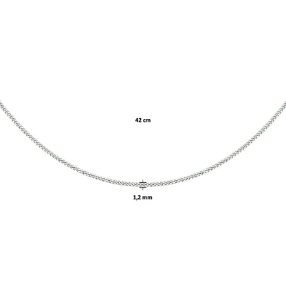 Zilveren gourmette ketting 1,2 mm, 38 tot 50 cm – close-up van de sluiting