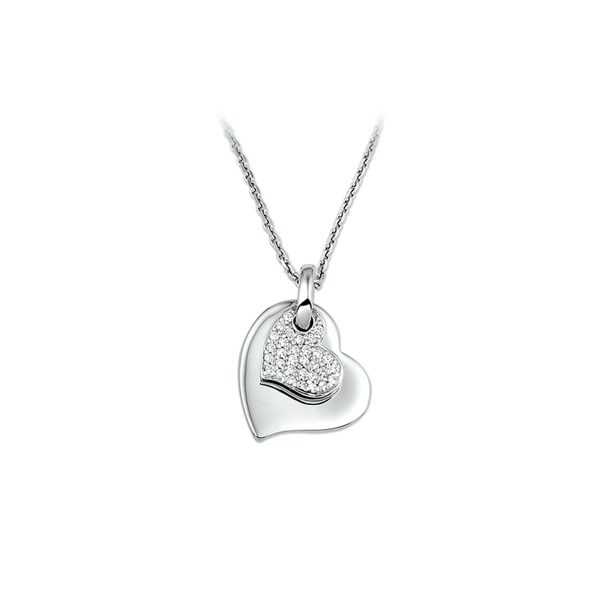 YO&NO ketting hart zirkonia 1,3 mm 41 + 4 cm zilver gerhodineerd