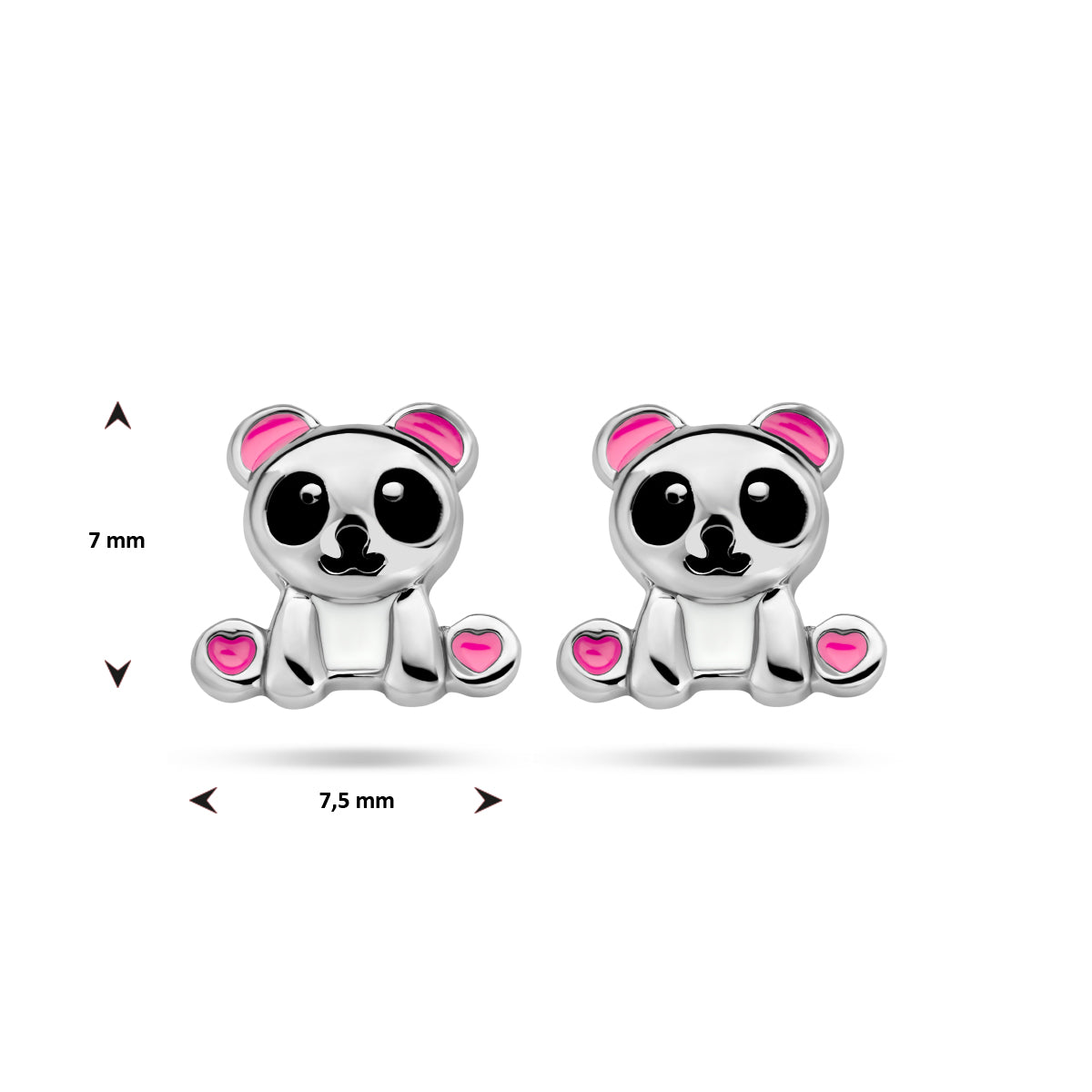 YO&NO oorknoppen panda  (kindercollectie)  Zilver gerhodineerd