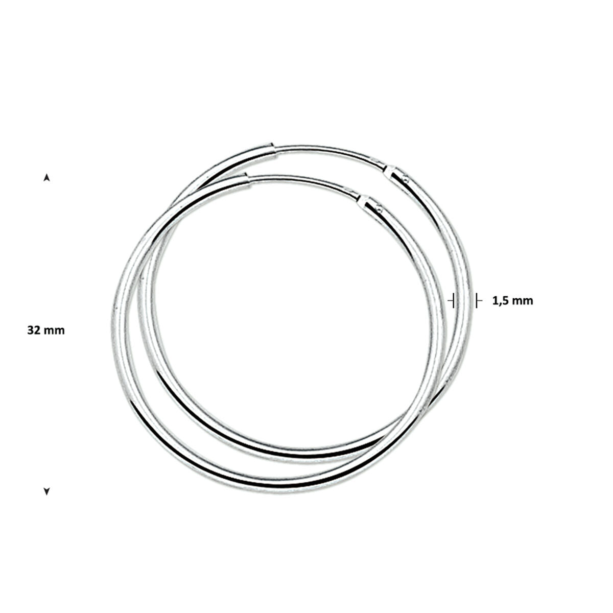 YO&NO oorringen 1,7 mm ronde buis zilver gerhodineerd