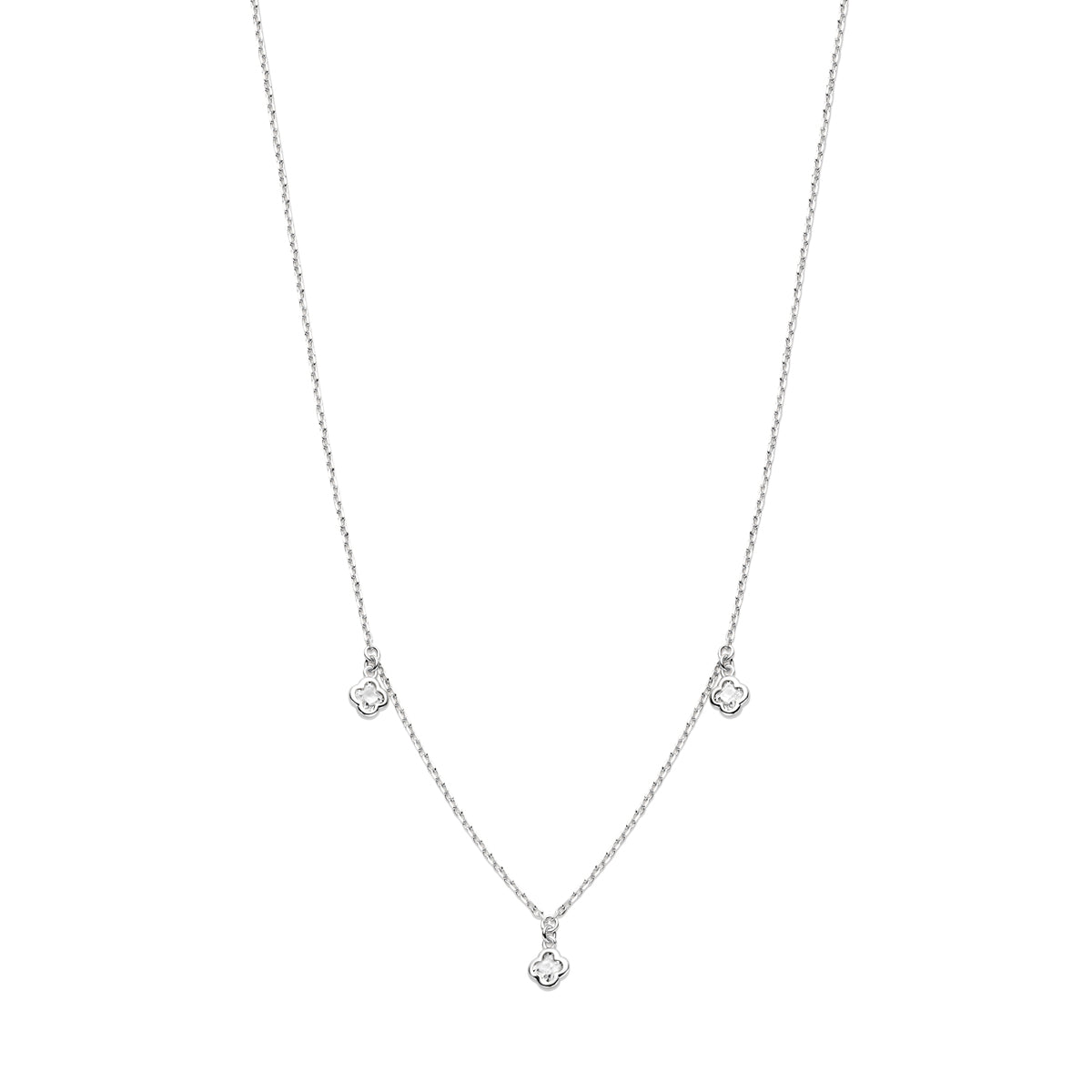 YO&NO ketting klavertjes zirkonia 41 + 4 cm zilver gerhodineerd of zilver verguld