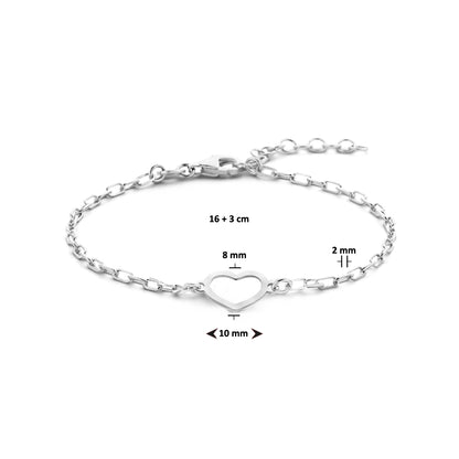 Zilveren paperclip armband met hart 10 × 8 mm – detailfoto