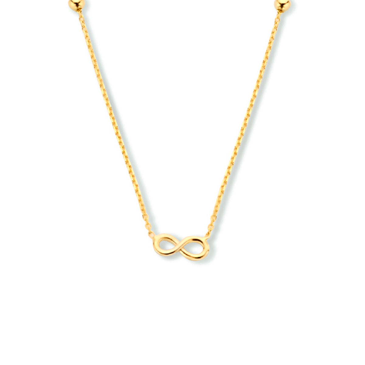 Ketting infinity met bolletjes 40 - 42 - 44 cm 14k geelgoud