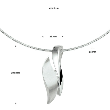 Zilveren omegaketting met hanger, mat en glanzend – detailfoto