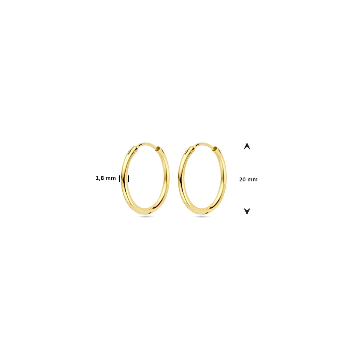 Oorringen 1,8 mm ronde buis 14k goud