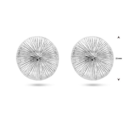 Zilveren oorknoppen rond 25 mm – close-up van de sluiting