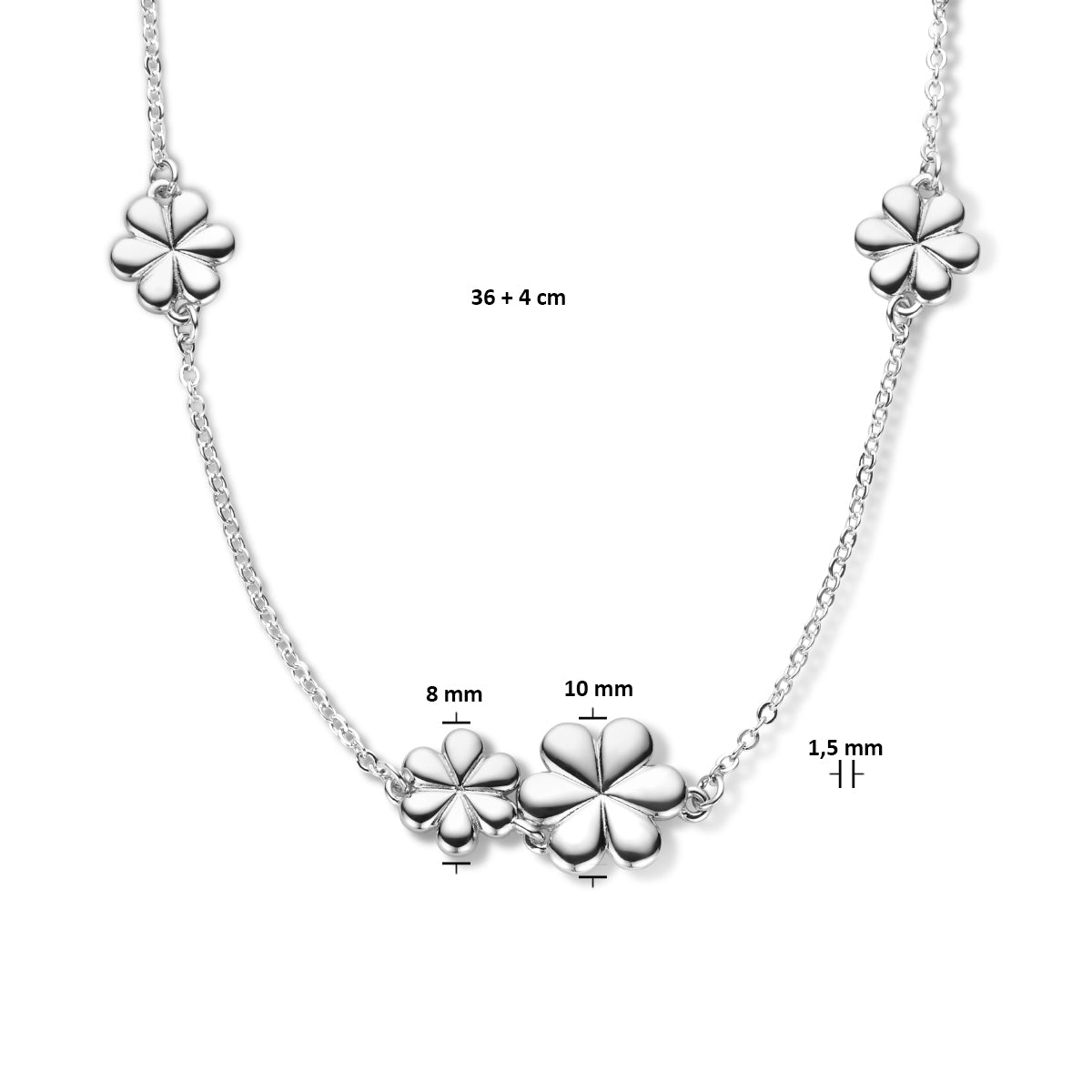 Ketting bloemen 36 + 4 cm (kindercollectie) zilver gerhodineerd