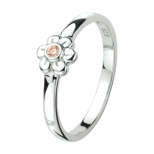 YO&NO ring bloem roze zirkonia (kindercollectie) zilver gerhodineerd