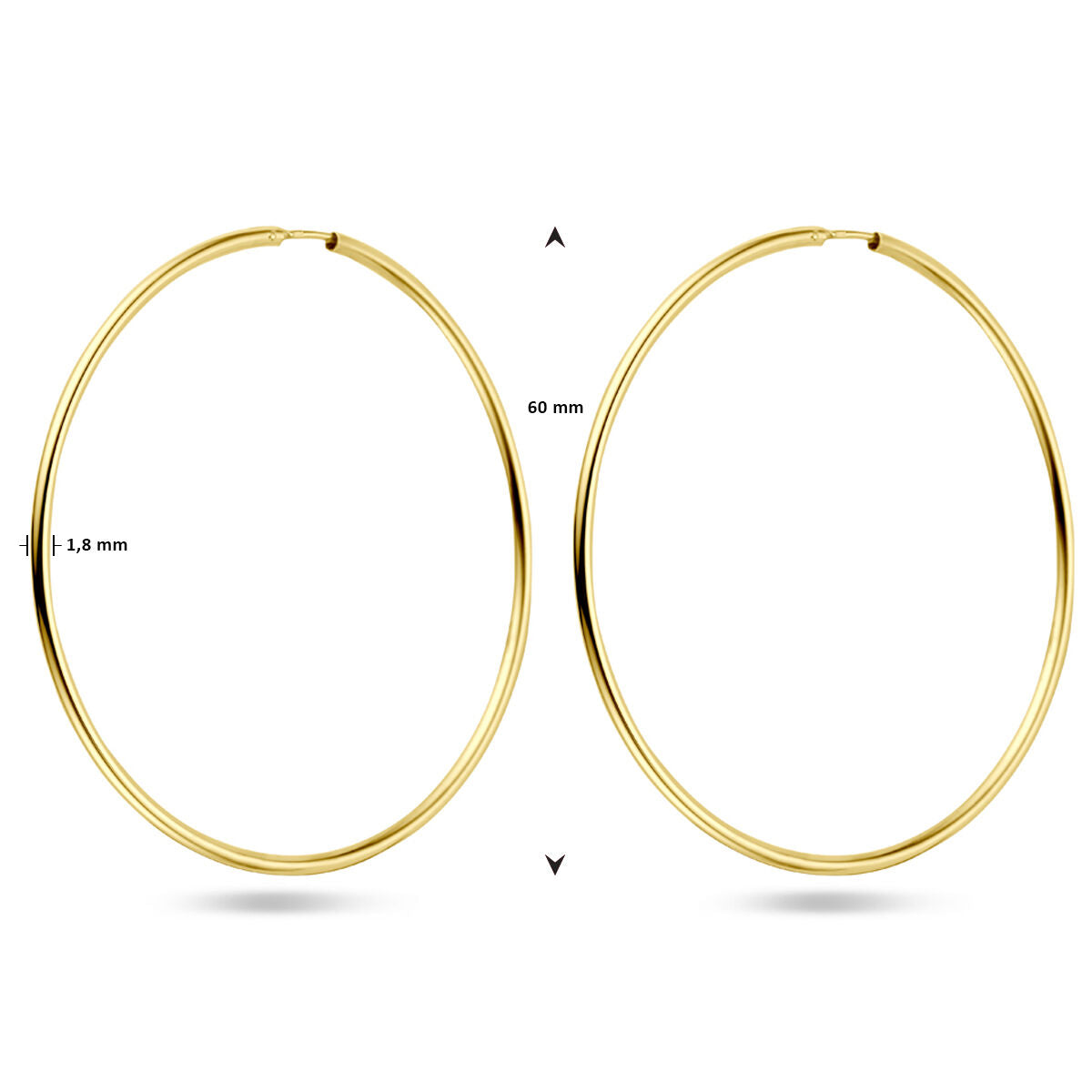 Oorringen 1,8 mm ronde buis 14k goud