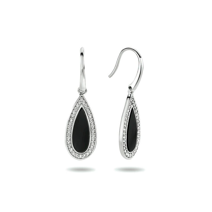 Zilveren oorhangers met onyx en zirkonia