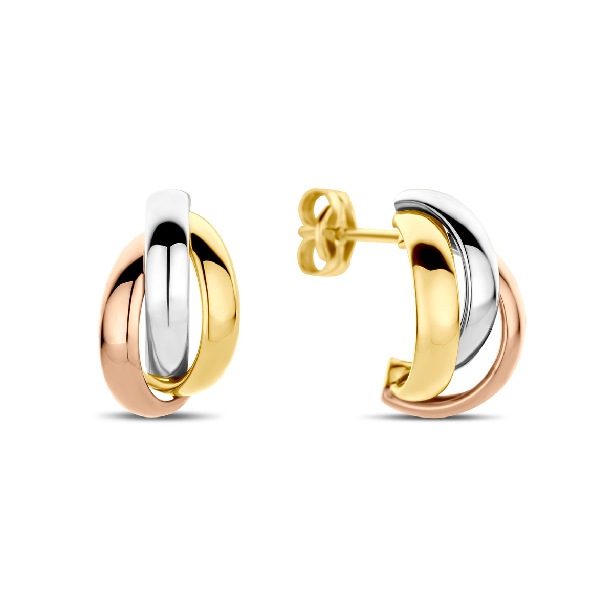 Oorringen steker 13 mm 14k geelgoud of 14k tricolor goud