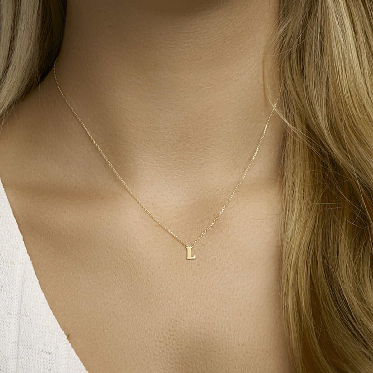 Ketting Anker met letter 14k geelgoud