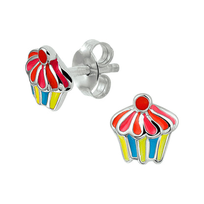 Zilveren kinderoorknopjes cupcake