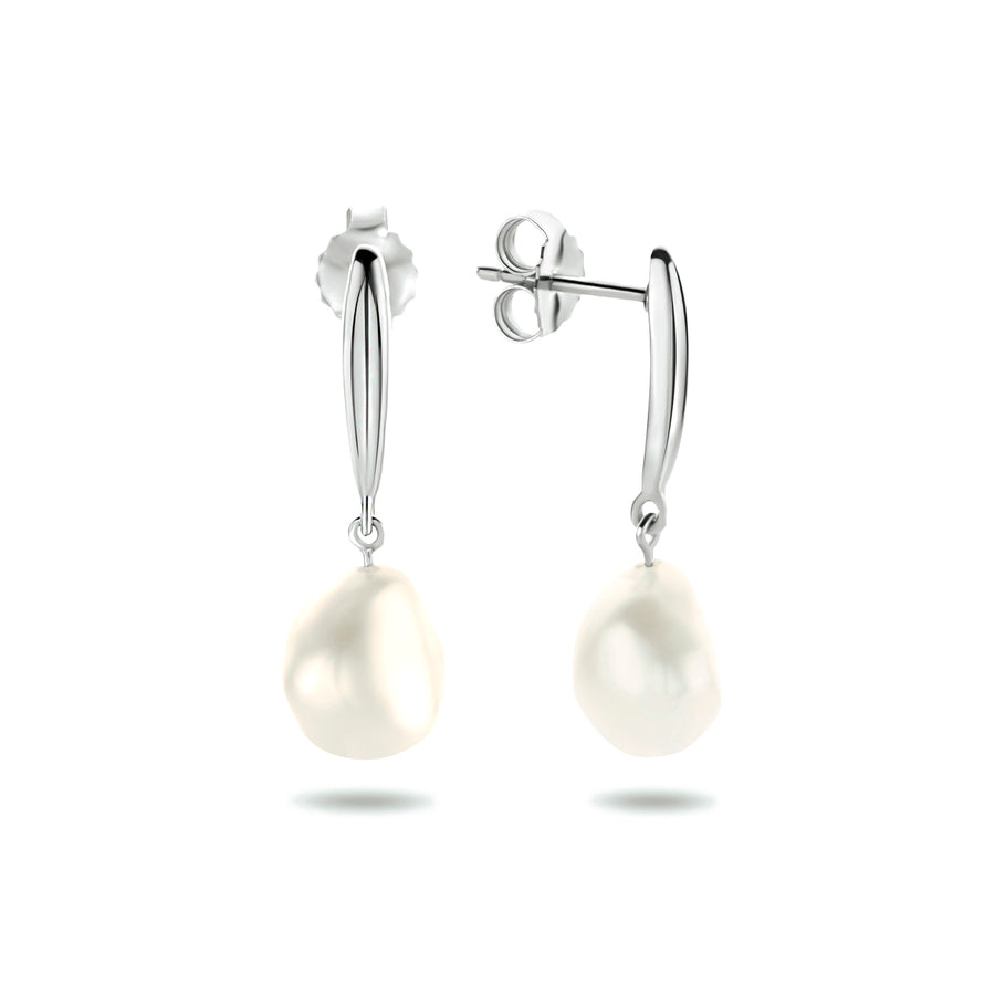 Zilveren oorhangers met zoetwaterparel 28 mm