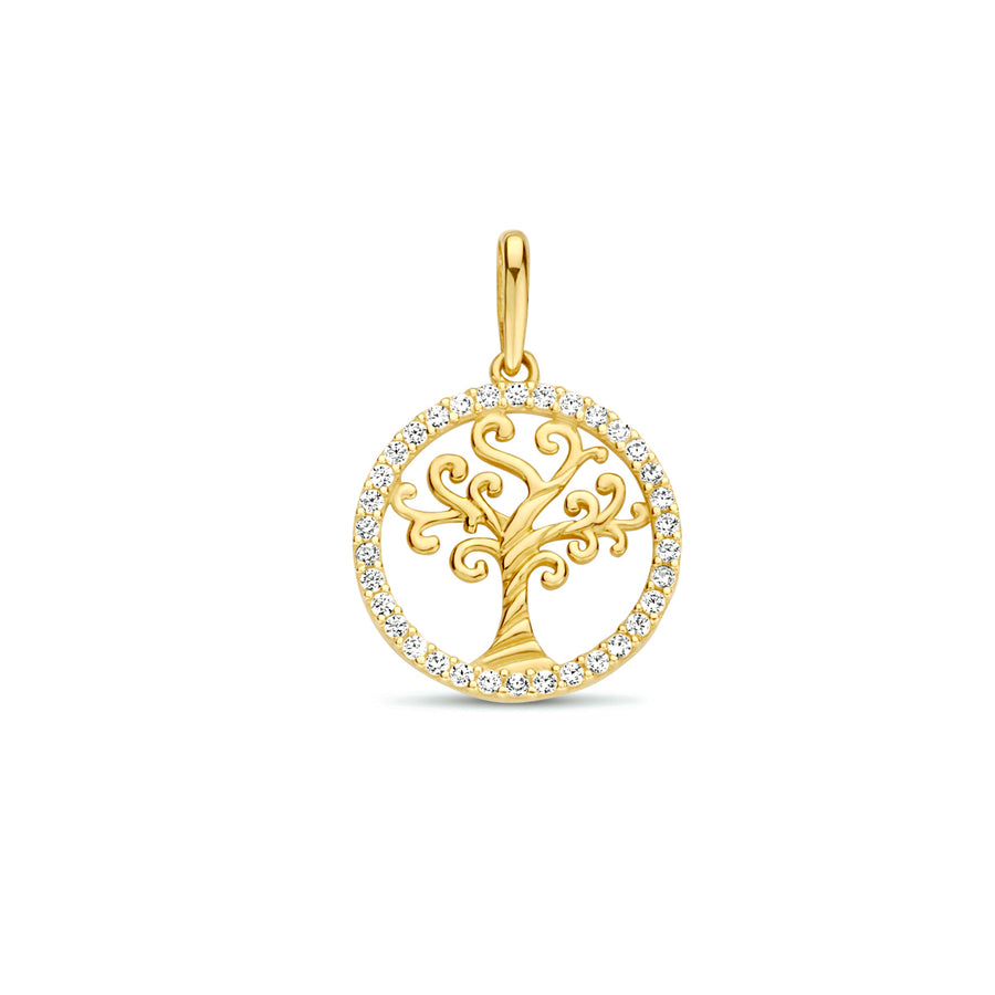 Gouden hanger levensboom met zirkonia – 14 karaat