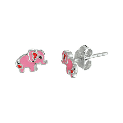Zilveren oorknopjes olifant met emaille