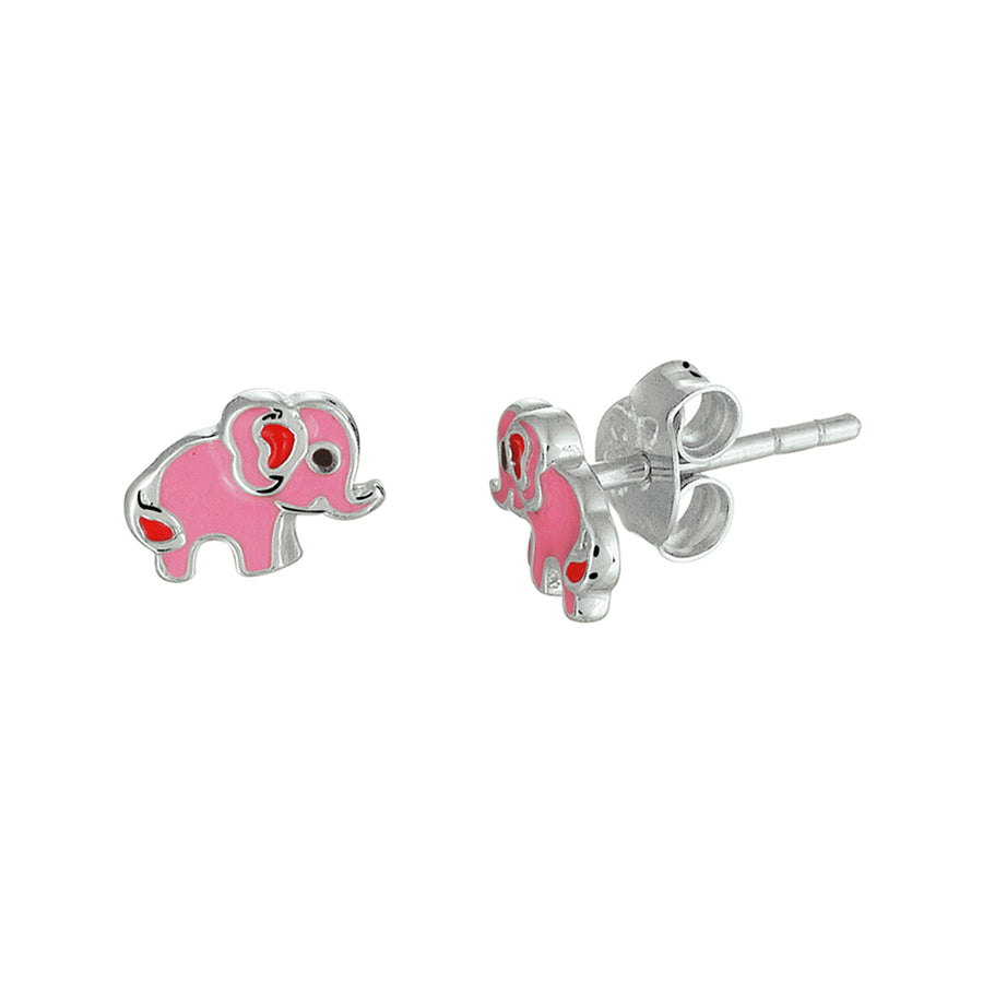 Zilveren oorknopjes olifant met emaille