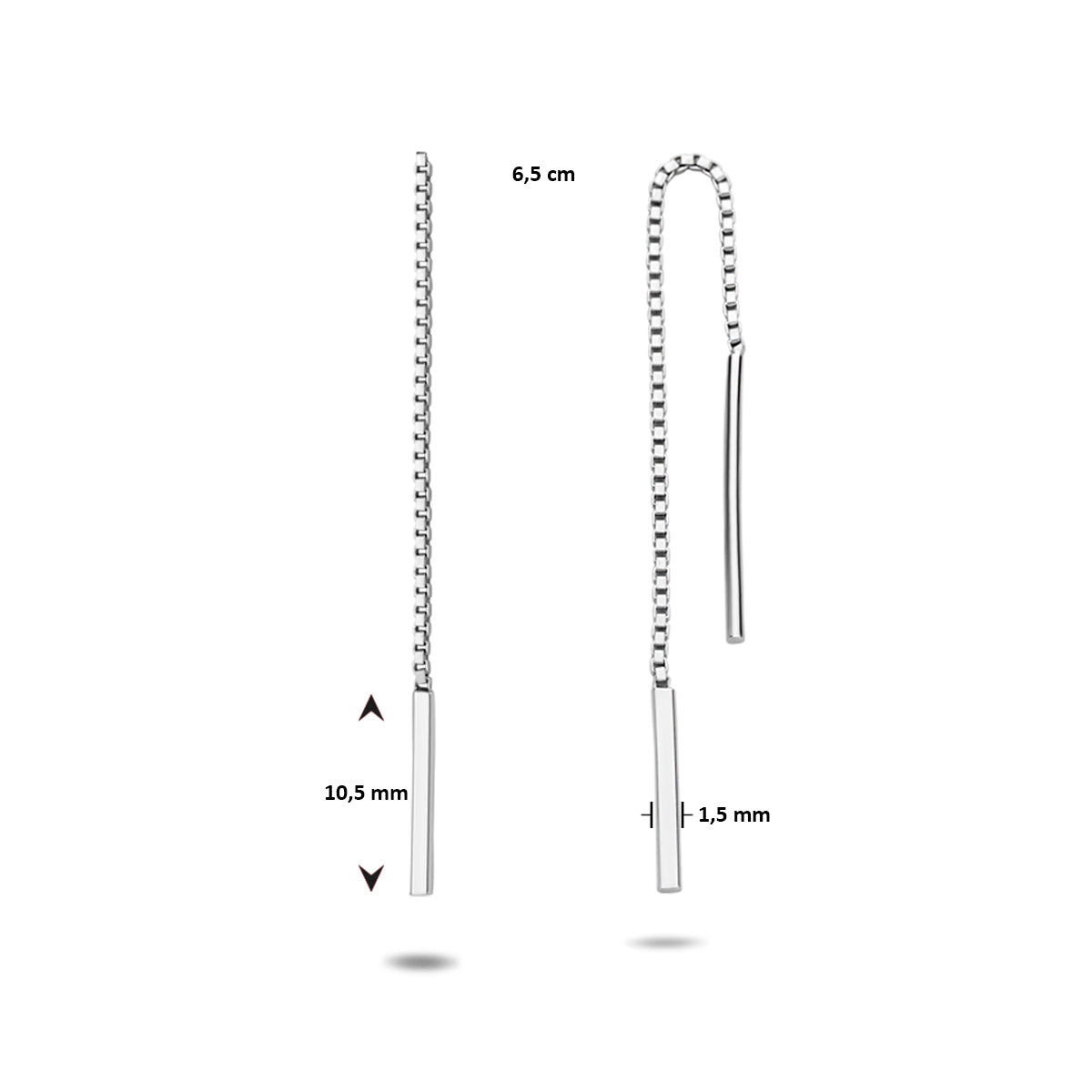 YO&NO doortrekoorbellen balkje zilver wit, 1 micron zilver verguld (geel) of zilver gerhodineerd