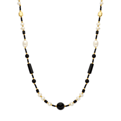 Verguld zilveren ketting met parel en onyx