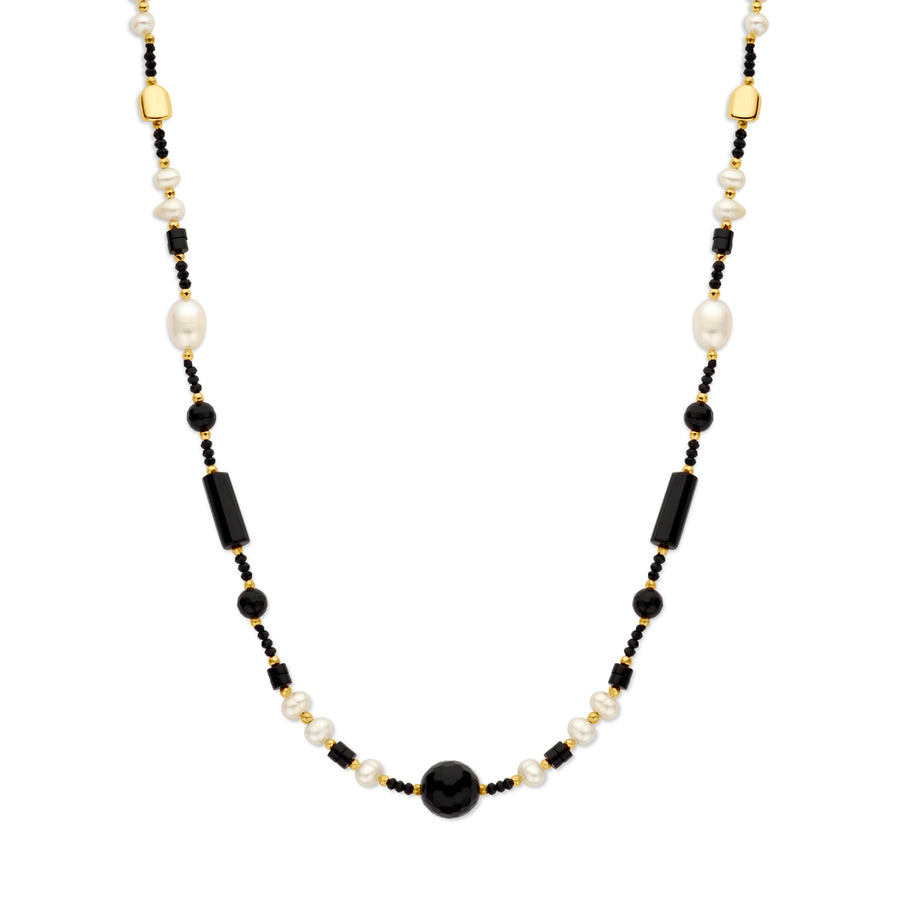 Verguld zilveren ketting met parel en onyx