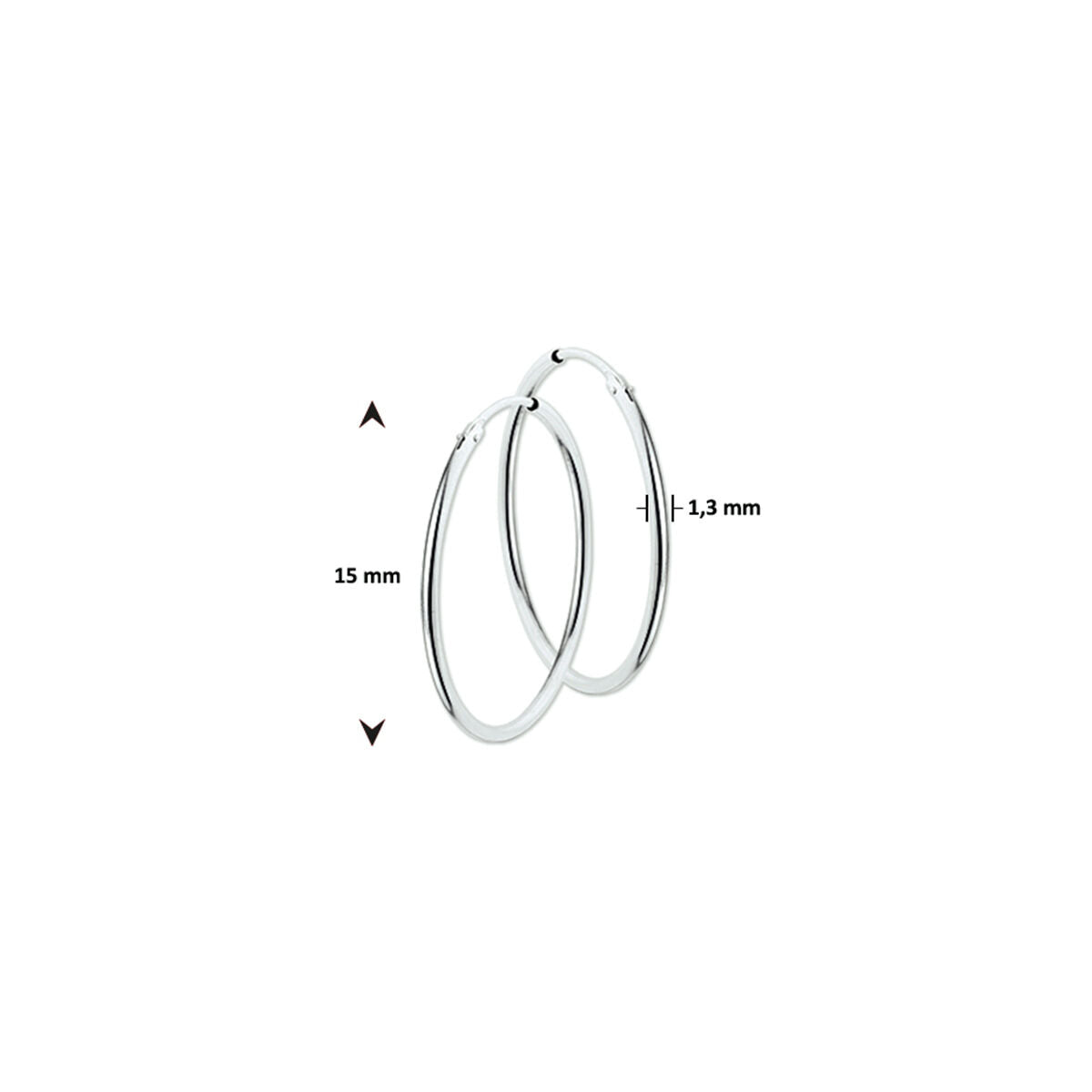 Oorringen 1,3 mm ronde buis 14k witgoud