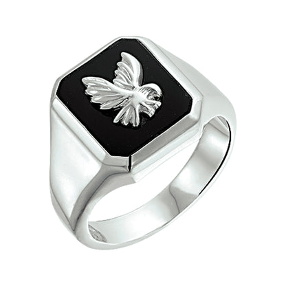 Zilveren zegelring met adelaar en onyx