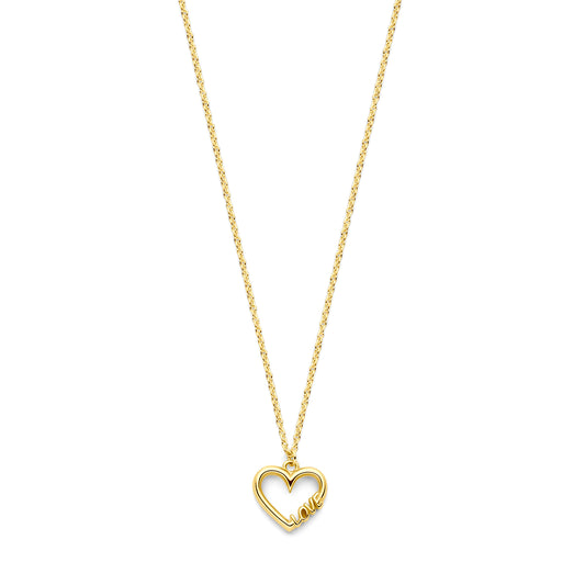 Ketting hartje en love 0,9 mm 14k geelgoud