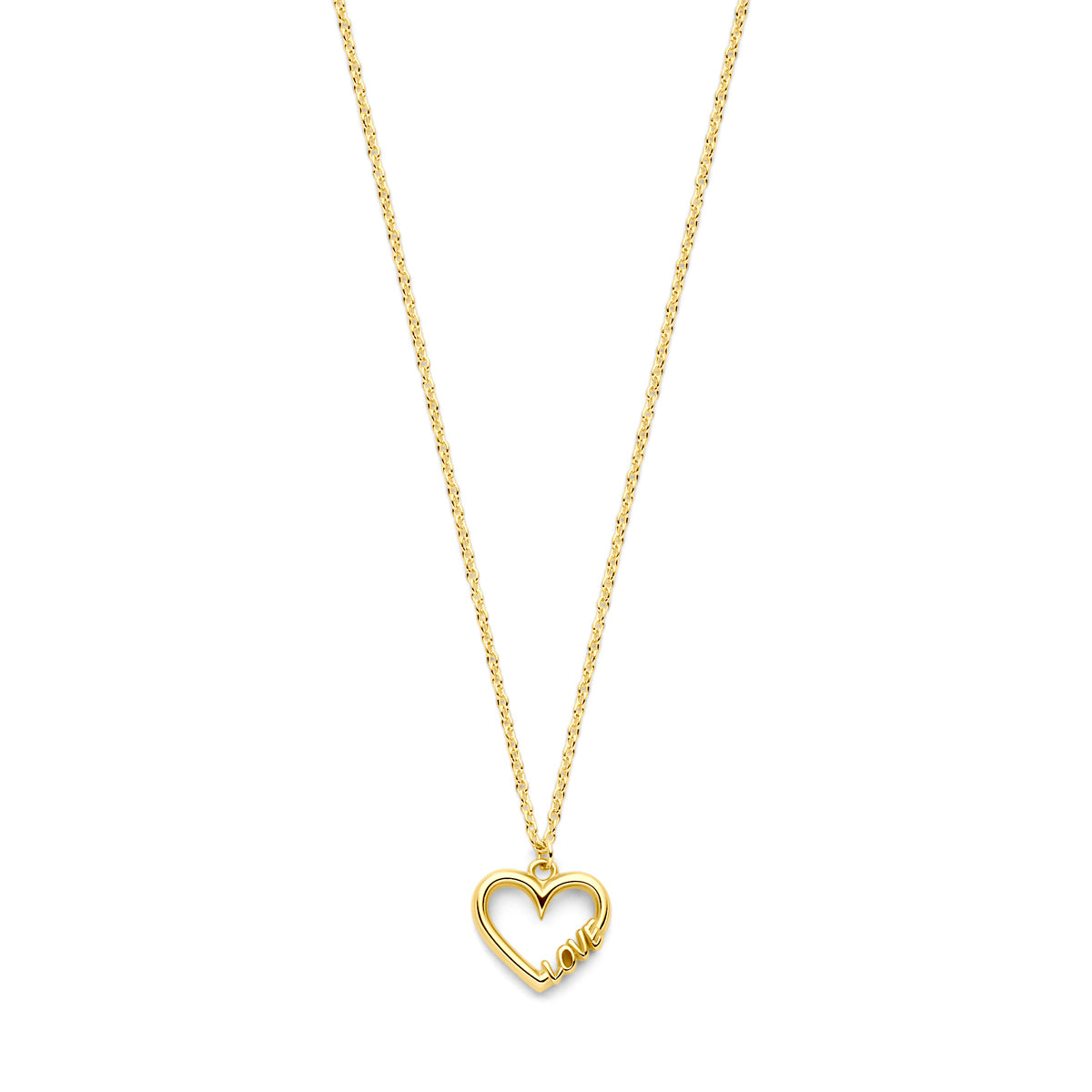 Ketting hartje en love 0,9 mm 14k geelgoud