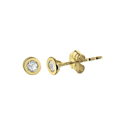 Gouden oorknopjes met ingespannen zirkonia – 14 karaat – detailfoto