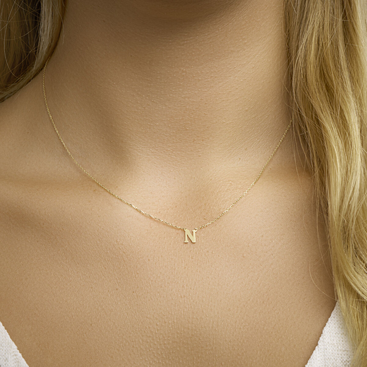 Ketting Anker met letter 14k geelgoud