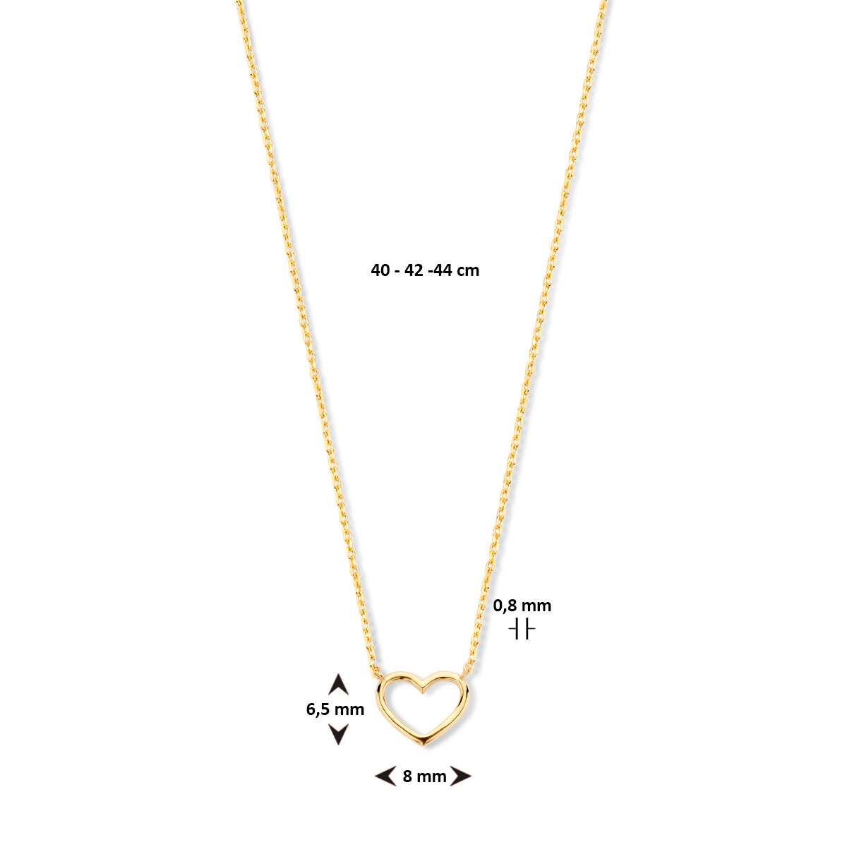 Ketting hart 40 - 42 - 44 cm 14k geelgoud