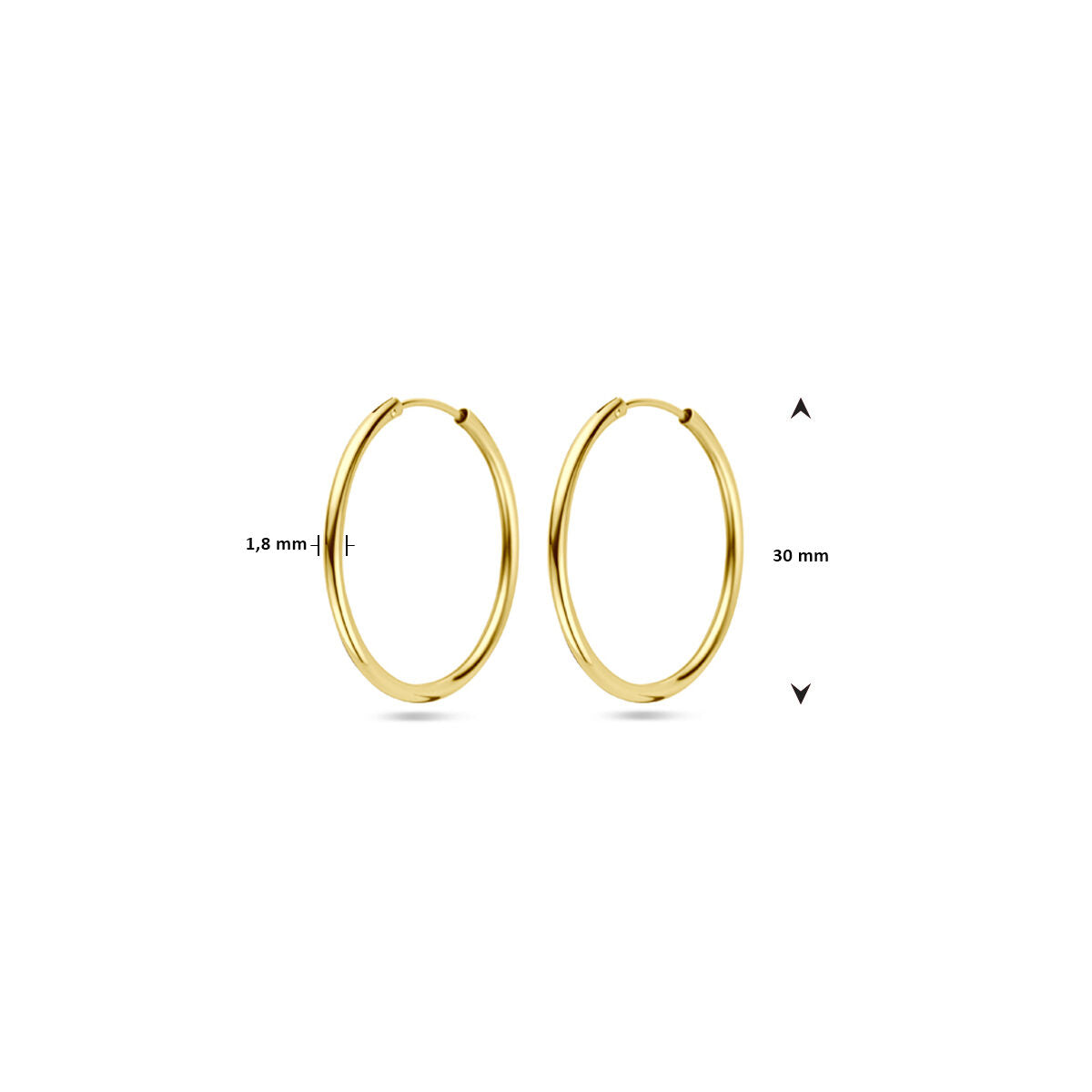 Oorringen 1,8 mm ronde buis 14k goud