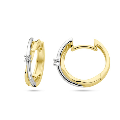 Bicolor gouden klapoorringen met diamant – 14 karaat – detailfoto