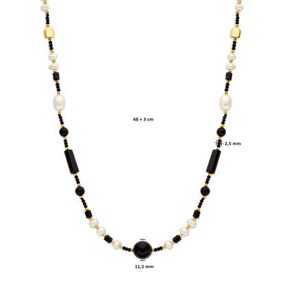 Verguld zilveren ketting met parel en onyx – detailfoto