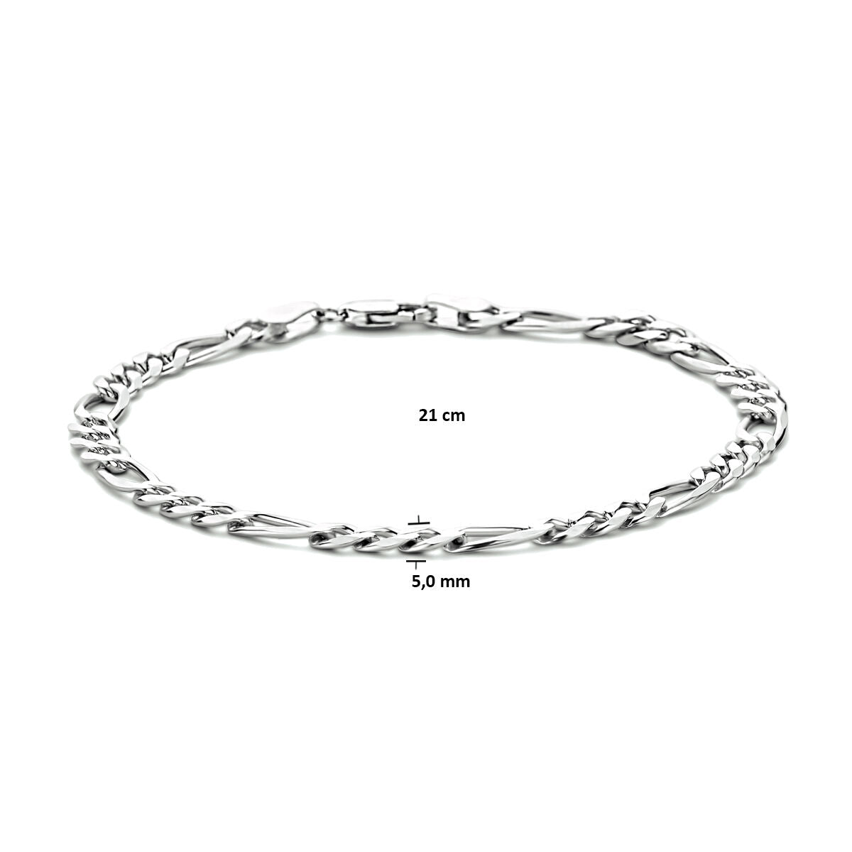 Armband figaro 5,0 mm zilver verguld (geel) of armband of ketting zilver gerhodineerd