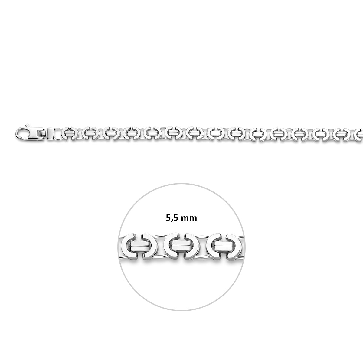 Zilveren koningsketting plat 5,5 mm – close-up van de sluiting